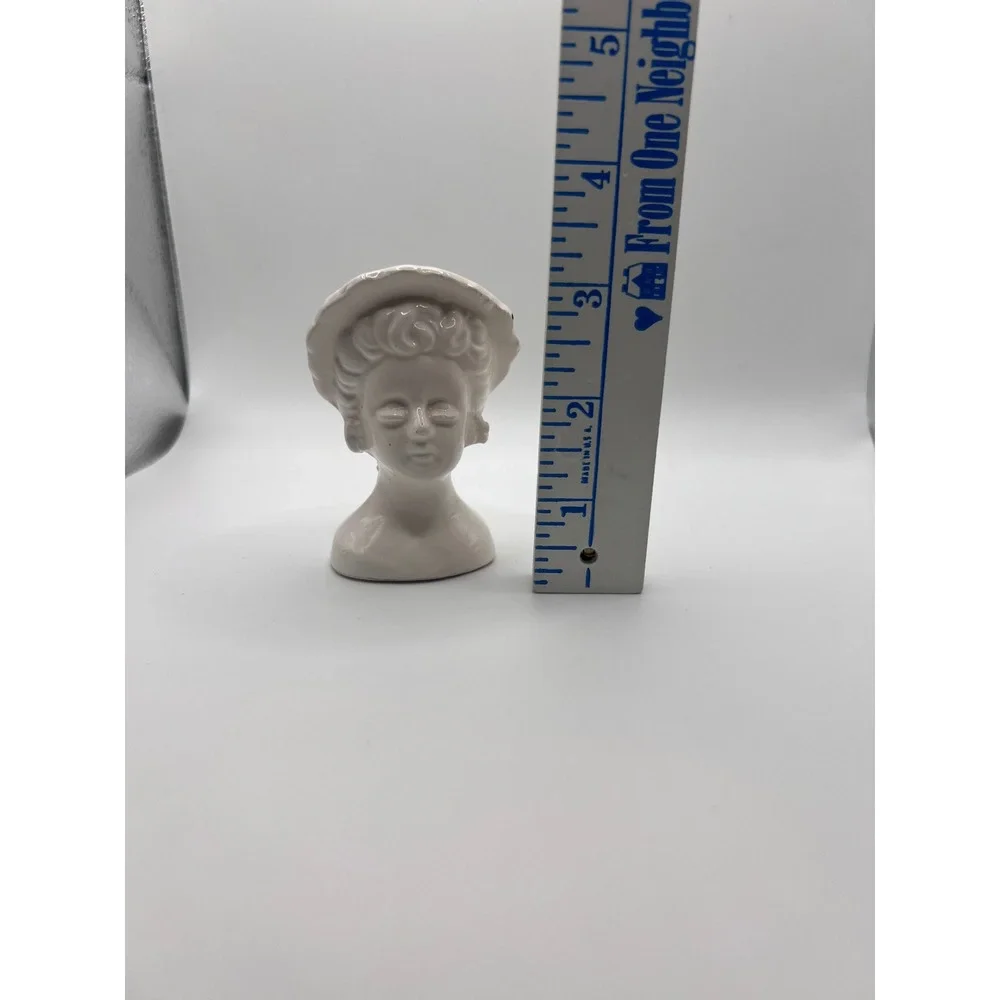 VTG Porcelain White Miniature Lady Head W Hat Bud Vase Marked Japan 3